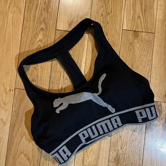 Puma Womens Active Support Performance Logo Racerback Black Bra Small - Picture 1 of 2